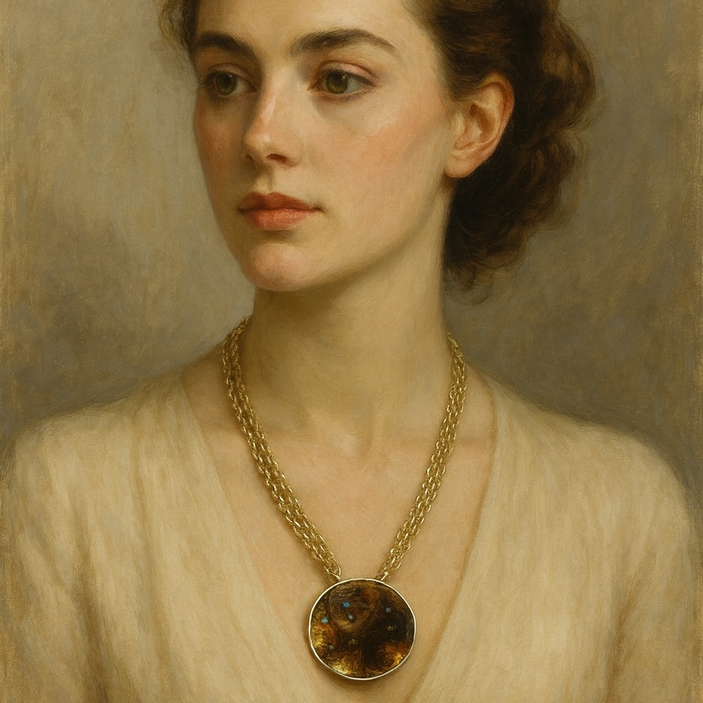 Vintage silver-tone resin, abalone, galaxy necklace.